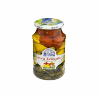 Ассорти МЕЛЕНЪ Маринованное Патиссоны черри и огурцы 900г с/б