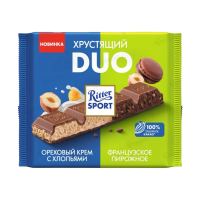 Шоколад RITTER SPORT Хрустящий Duo Ореховый крем с хлопьями Французское прирожное 218г