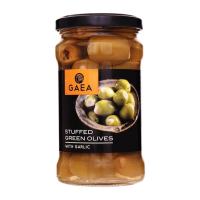 Оливки GAEA Зеленые С чесноком 315мл с/б