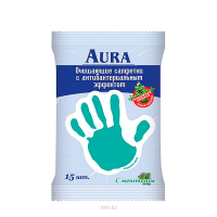 Салфетки AURA Влажные Антибактериальные Алоэ 15шт м/у