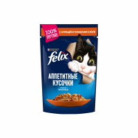 Корм FELIX Для взрослых кошек Аппетитные кусочки Желе С Курицей и томатами 75г м/у