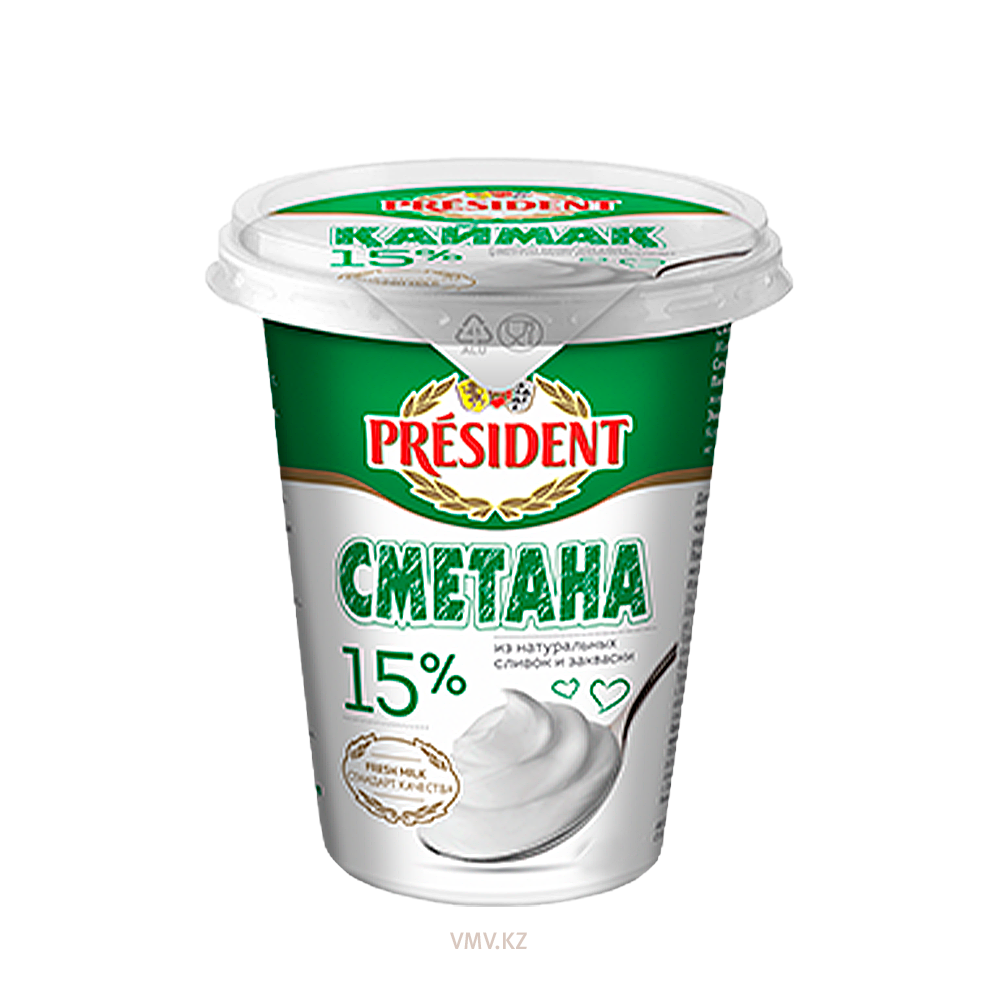 Сметана FOOD MASTER President 15% 380г м/у - Заказать | Цена 505 тг. |  Доставка