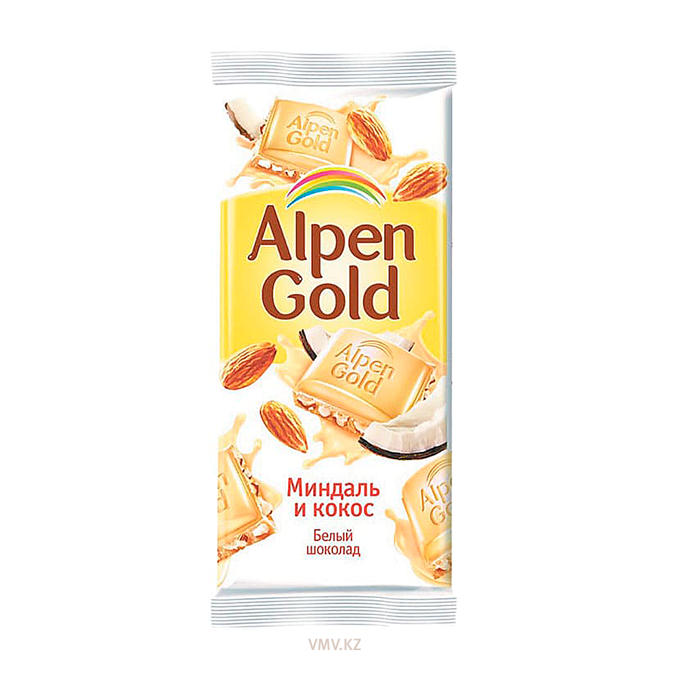 Шоколад ALPEN GOLD Белый с миндалем и кокосом 85г м/у - Заказать | Цена 605  тг. | Доставка