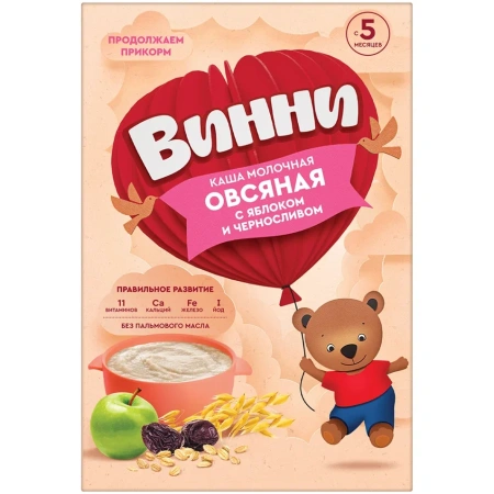 Каша ВИННИ Молочная Овсяная яблоко и чернослив 200г кор 