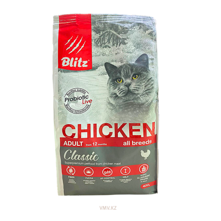 Корм BLITZ Для взрослых кошек Курица 0,4кг