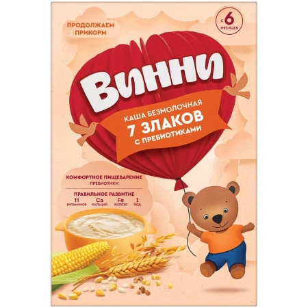 Каша ВИННИ Безмолочная 7 злаков с пребиотиками 200г кор