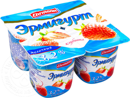 Йогурт EHRMANN Молочный Клубника 3,2% 115г п/у