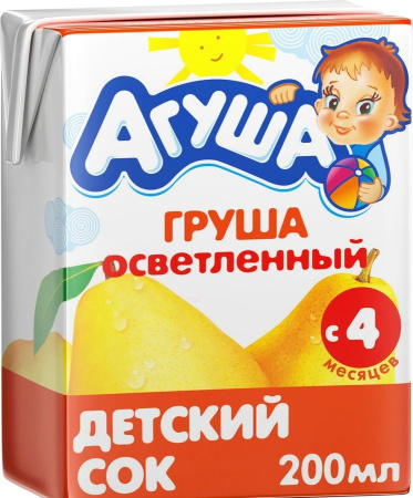 Сок АГУША Осветленный Груша 4 мес+ 0,2л т/п