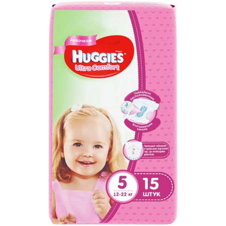 Подгузники HUGGIES Ultra Comfort Для девочек 5 12-22кг 15шт