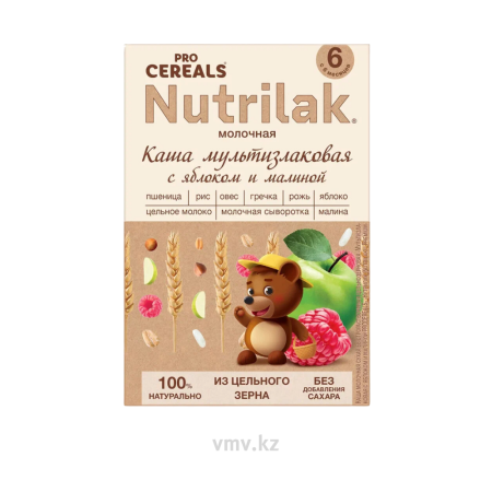 Каша NUTRILAK Premium Мультизлаковая с яблоком и малиной 200г